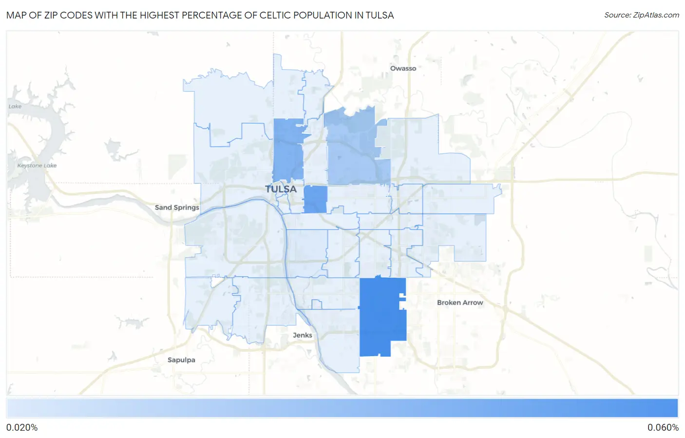 Zip Codes with the Highest Percentage of Celtic Population in Tulsa Map
