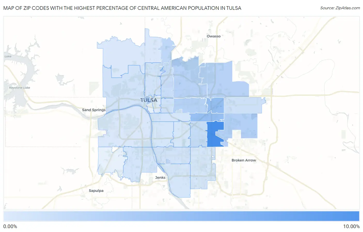 Zip Codes with the Highest Percentage of Central American Population in Tulsa Map
