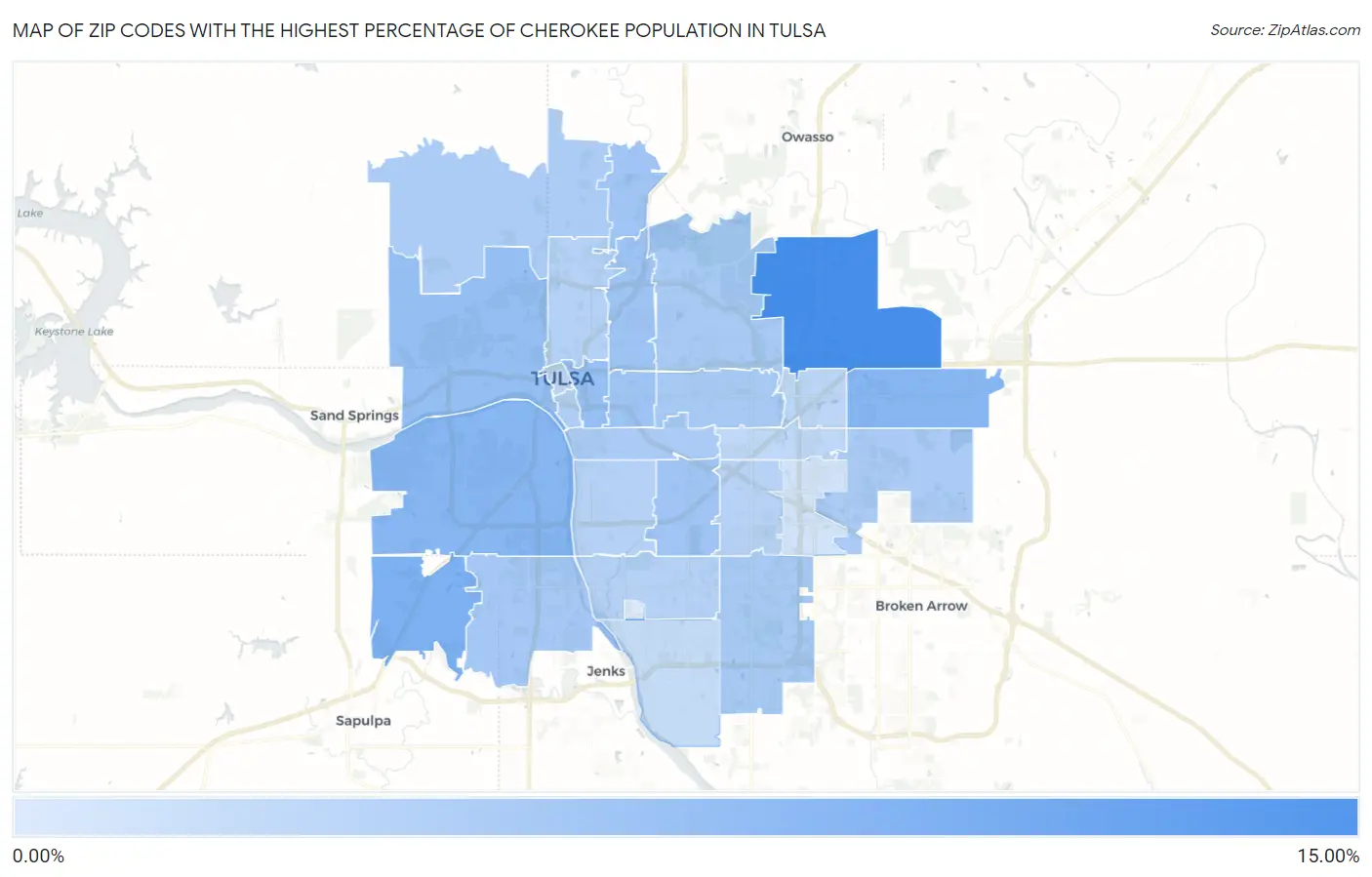 Zip Codes with the Highest Percentage of Cherokee Population in Tulsa Map