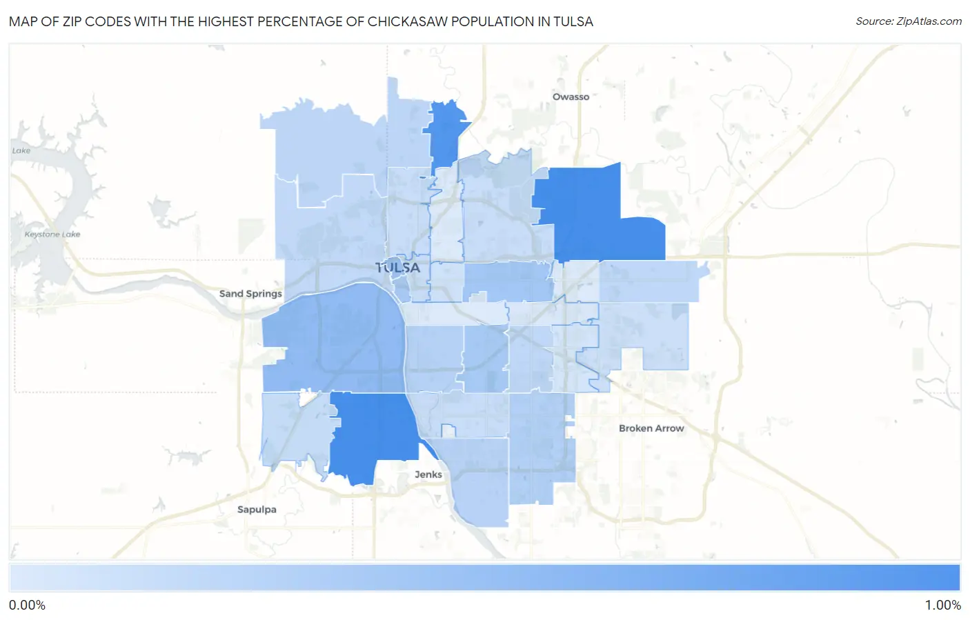 Zip Codes with the Highest Percentage of Chickasaw Population in Tulsa Map