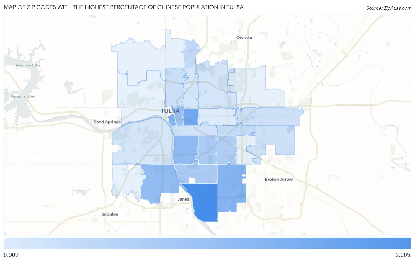 Zip Codes with the Highest Percentage of Chinese Population in Tulsa Map