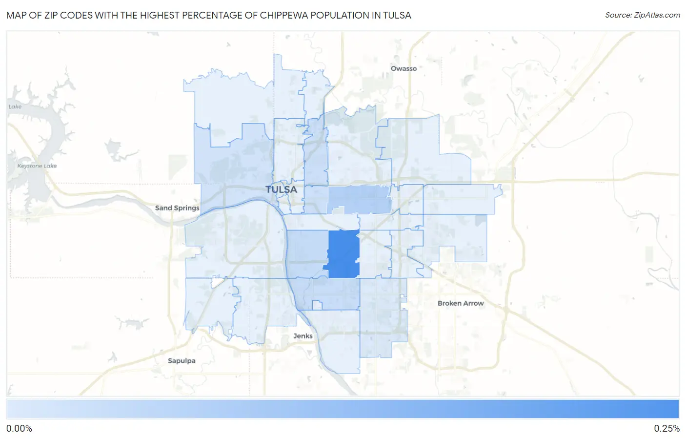 Zip Codes with the Highest Percentage of Chippewa Population in Tulsa Map