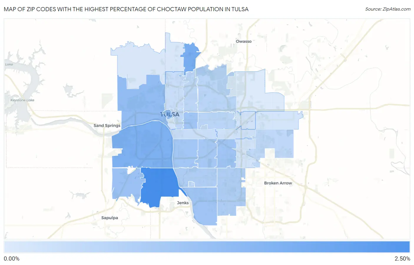 Zip Codes with the Highest Percentage of Choctaw Population in Tulsa Map