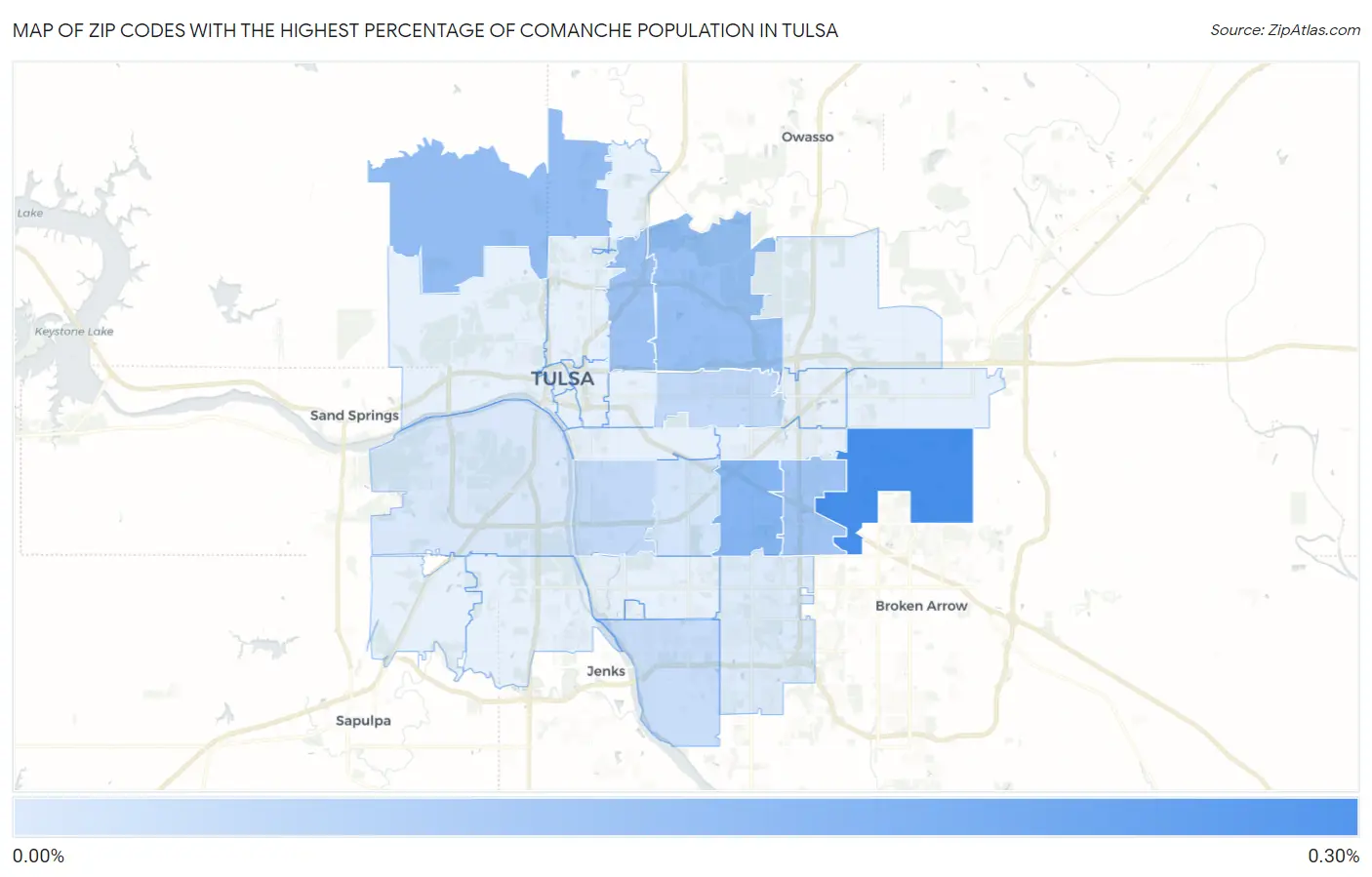 Zip Codes with the Highest Percentage of Comanche Population in Tulsa Map