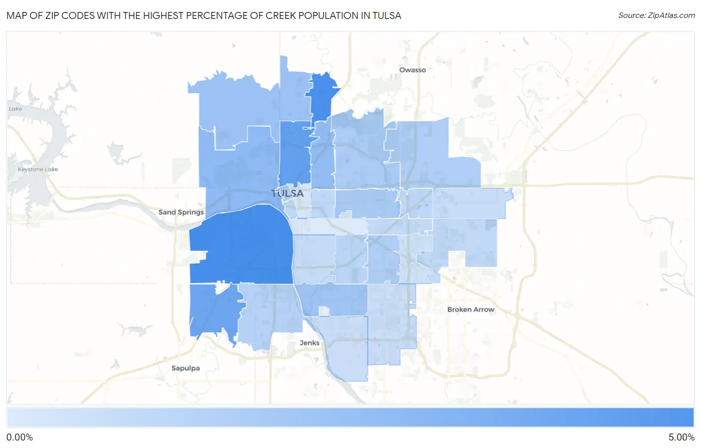 Zip Codes with the Highest Percentage of Creek Population in Tulsa Map