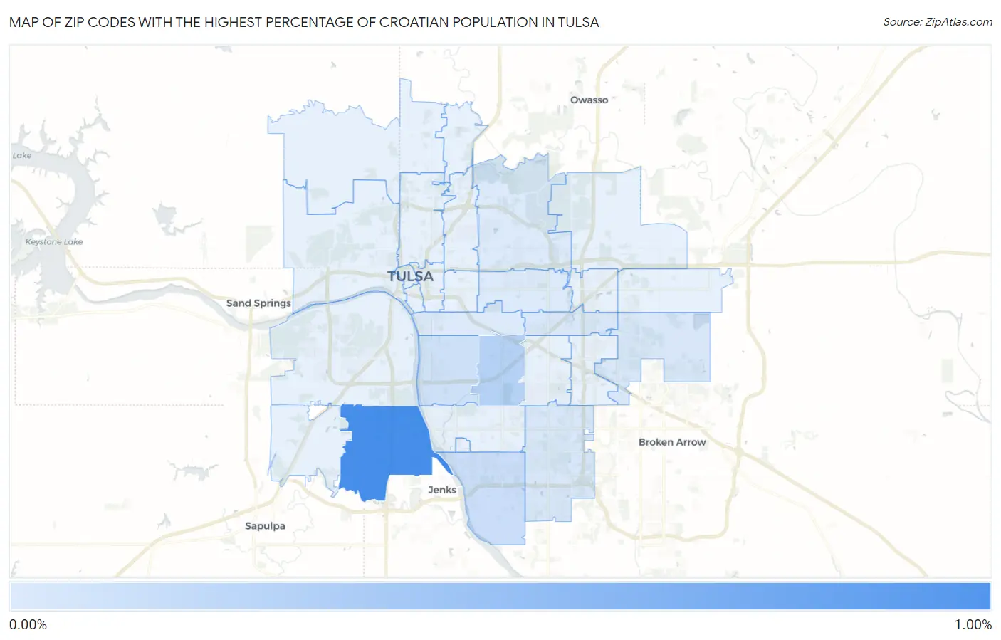 Zip Codes with the Highest Percentage of Croatian Population in Tulsa Map