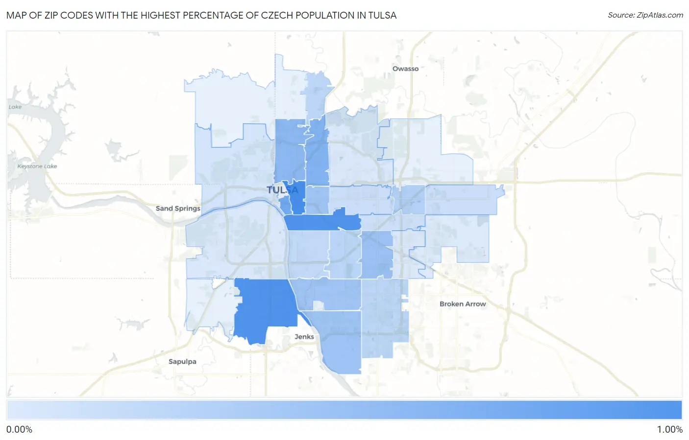 Zip Codes with the Highest Percentage of Czech Population in Tulsa Map