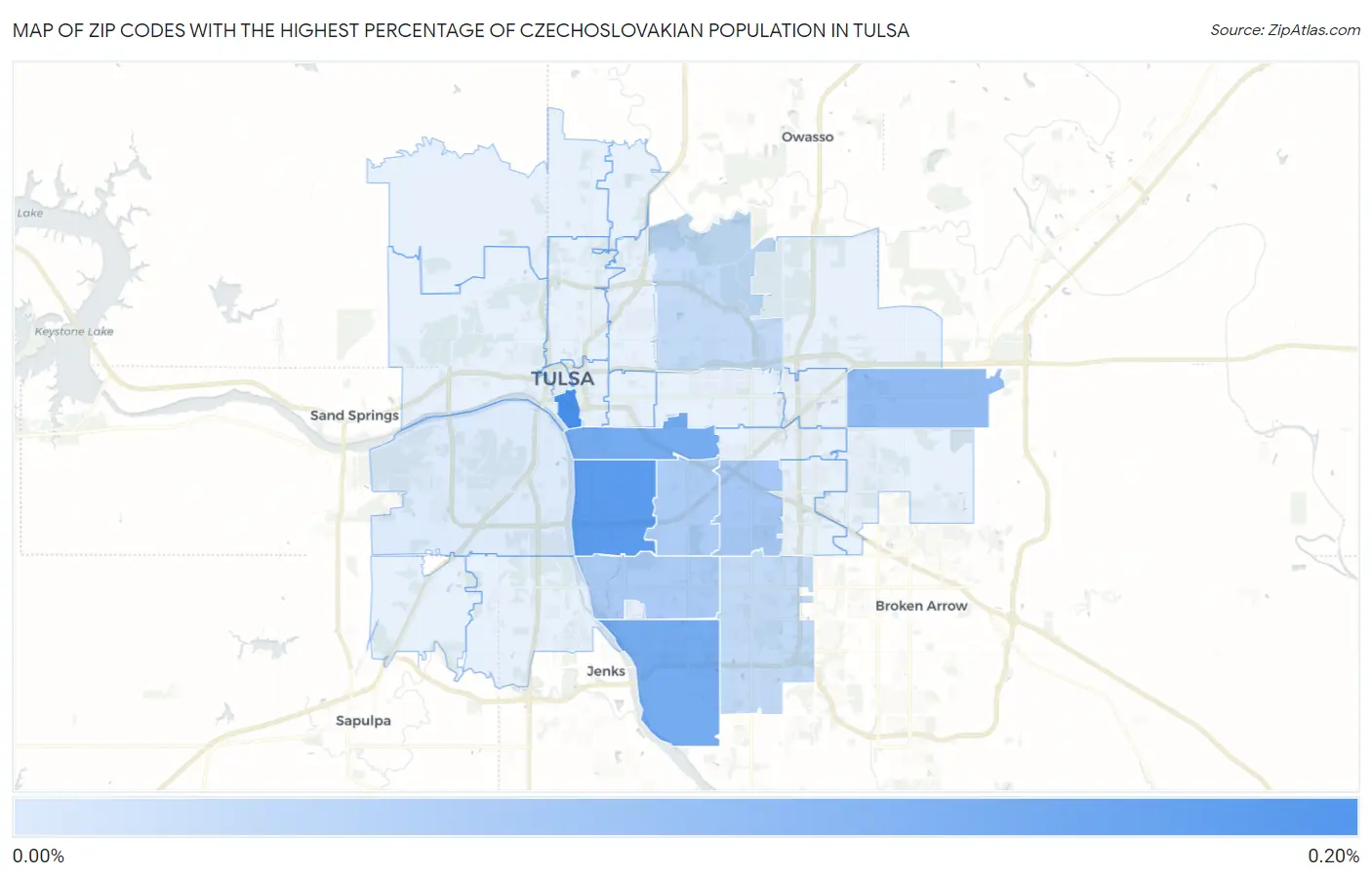 Zip Codes with the Highest Percentage of Czechoslovakian Population in Tulsa Map