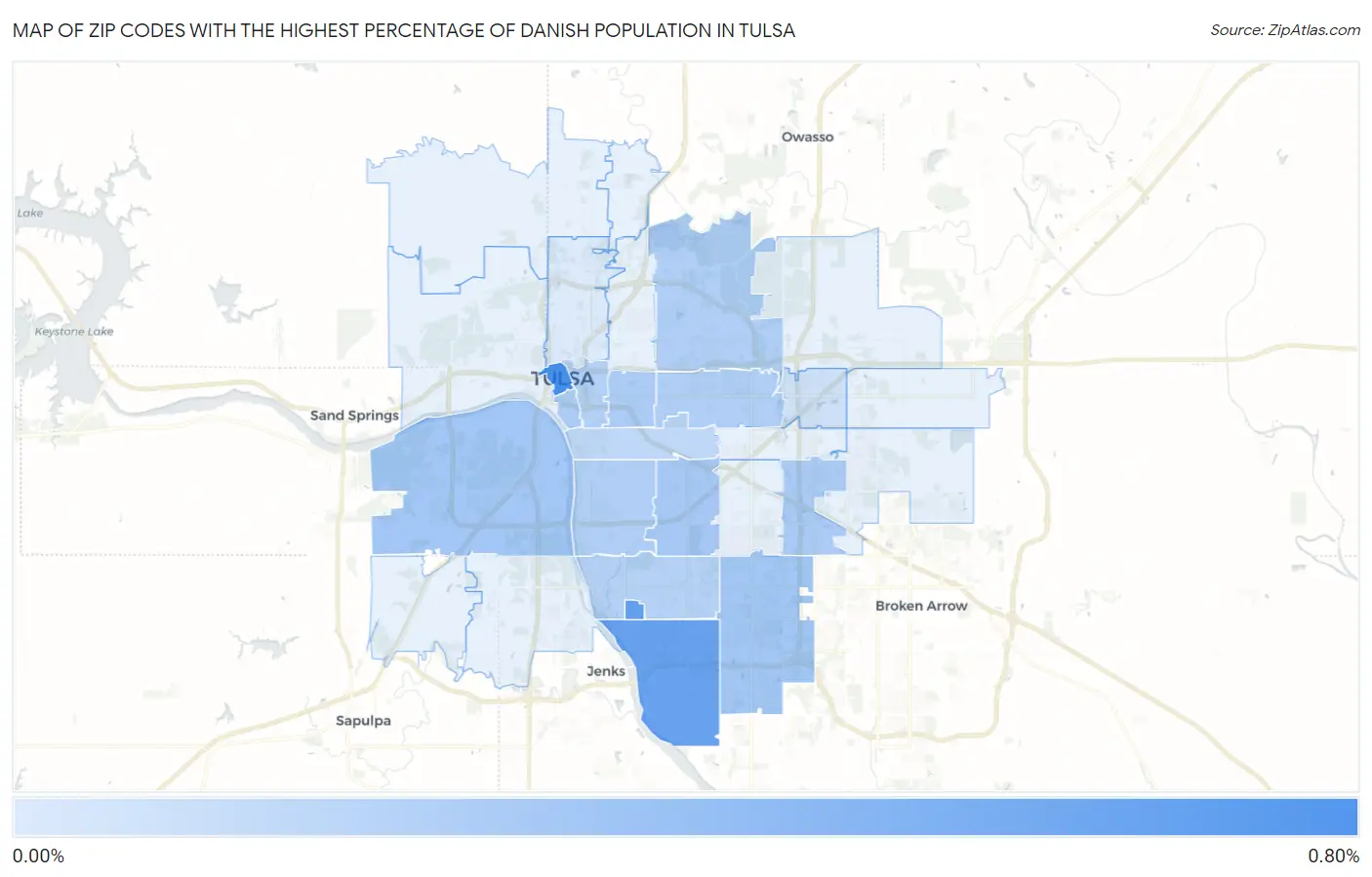 Zip Codes with the Highest Percentage of Danish Population in Tulsa Map