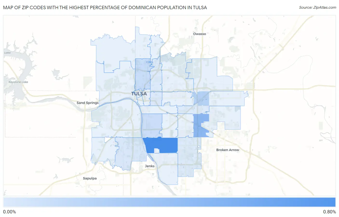 Zip Codes with the Highest Percentage of Dominican Population in Tulsa Map