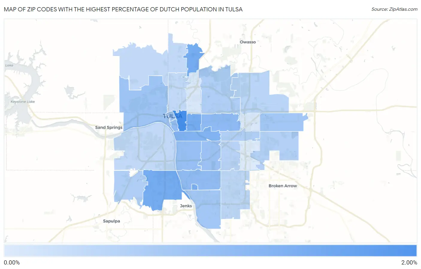 Zip Codes with the Highest Percentage of Dutch Population in Tulsa Map