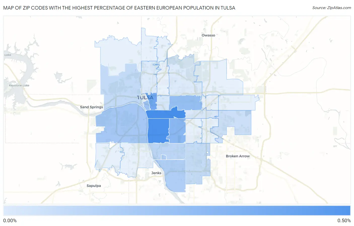 Zip Codes with the Highest Percentage of Eastern European Population in Tulsa Map