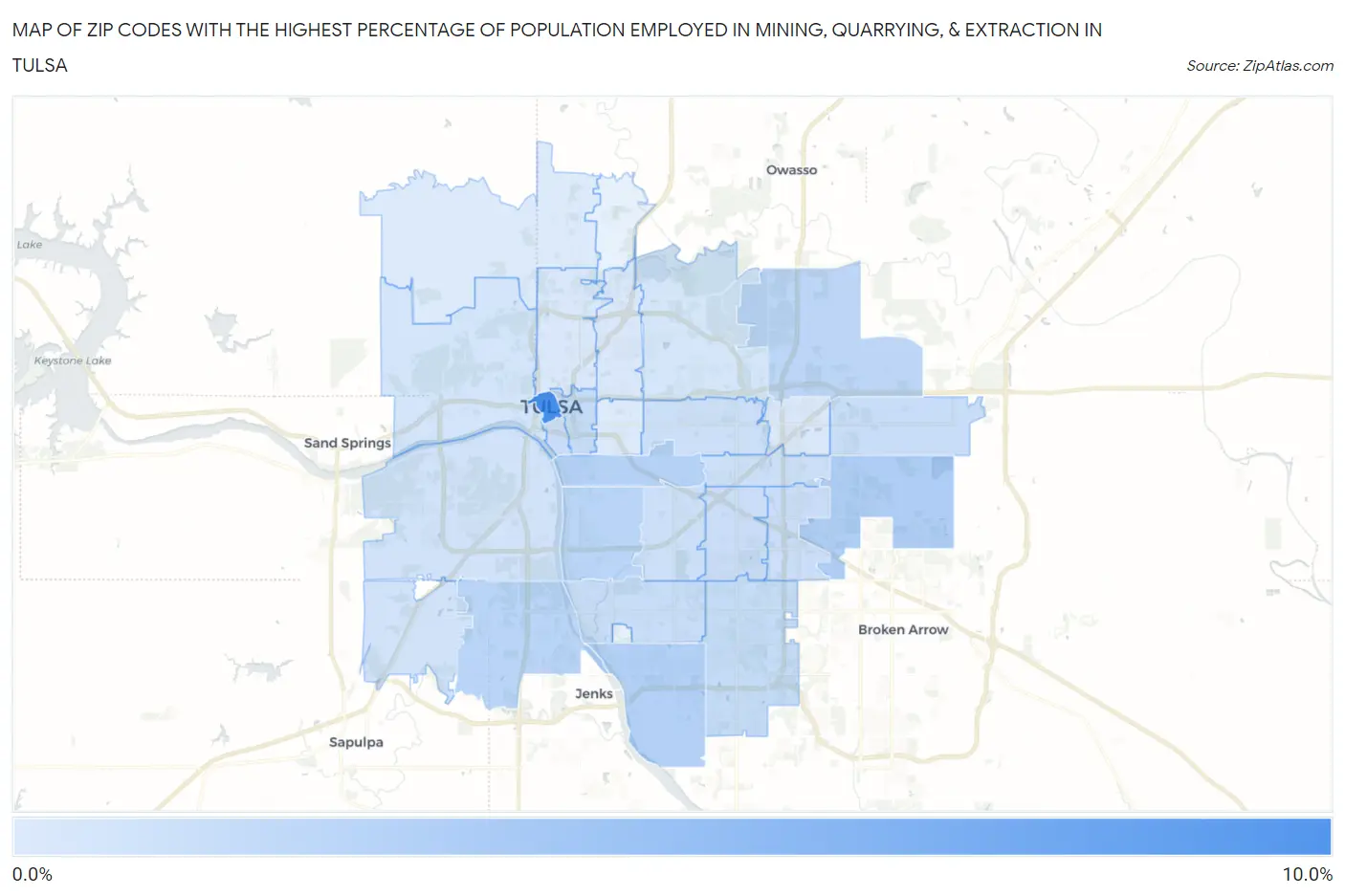 Zip Codes with the Highest Percentage of Population Employed in Mining, Quarrying, & Extraction in Tulsa Map