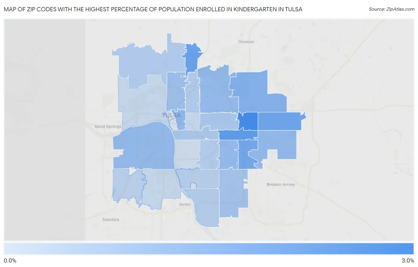 Zip Codes with the Highest Percentage of Population Enrolled in Kindergarten in Tulsa Map