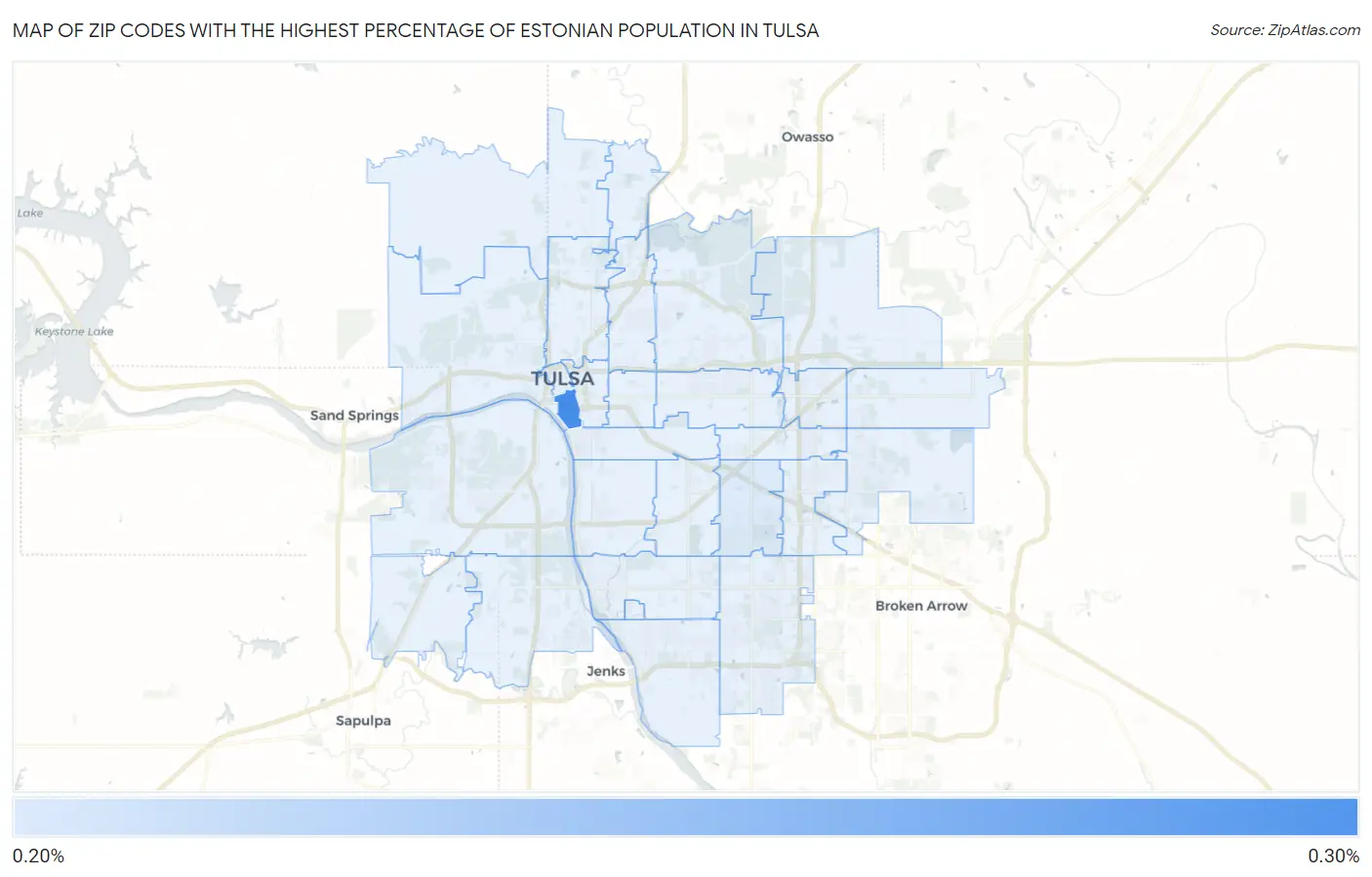 Zip Codes with the Highest Percentage of Estonian Population in Tulsa Map