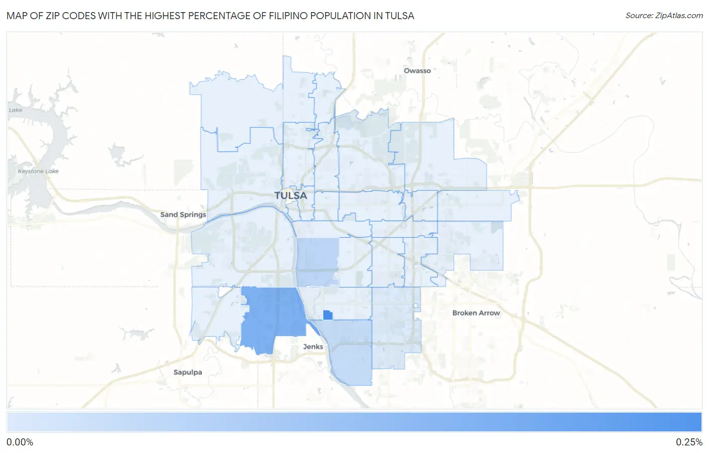 Zip Codes with the Highest Percentage of Filipino Population in Tulsa Map