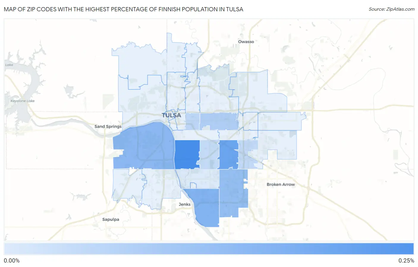 Zip Codes with the Highest Percentage of Finnish Population in Tulsa Map