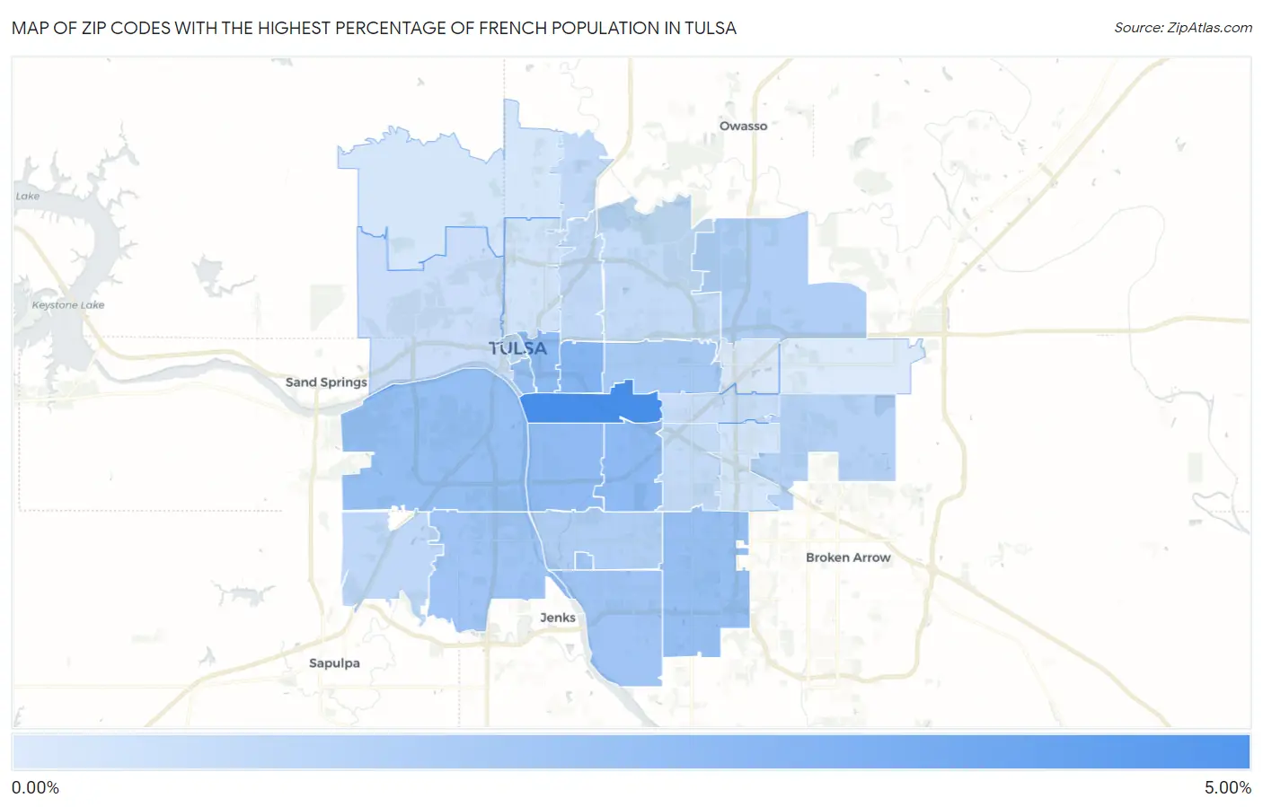 Zip Codes with the Highest Percentage of French Population in Tulsa Map