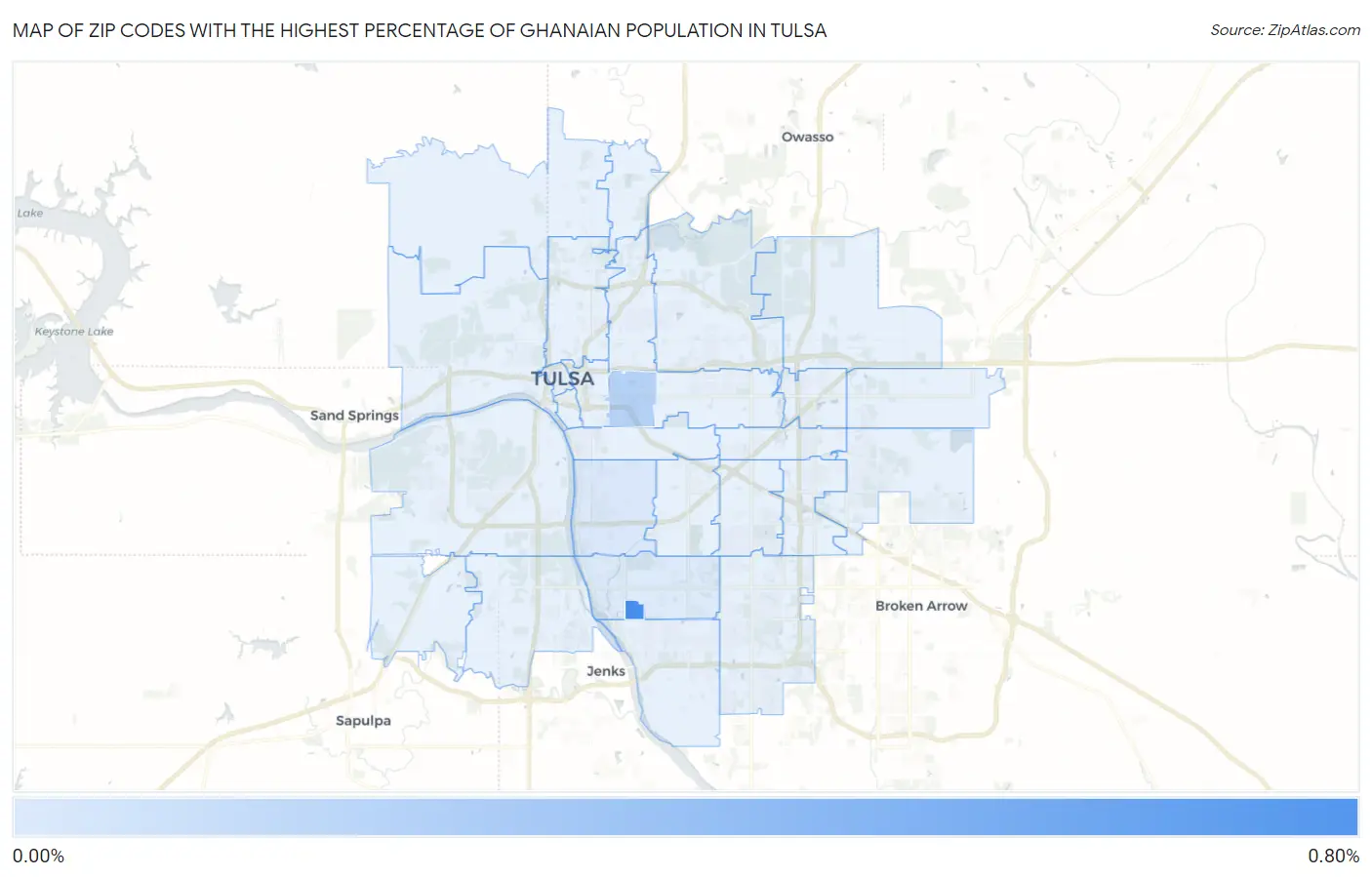 Zip Codes with the Highest Percentage of Ghanaian Population in Tulsa Map