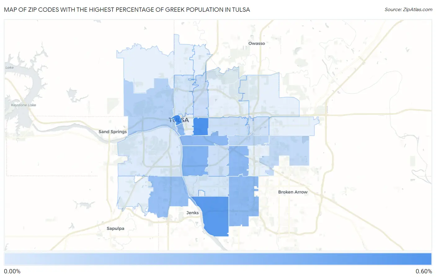 Zip Codes with the Highest Percentage of Greek Population in Tulsa Map