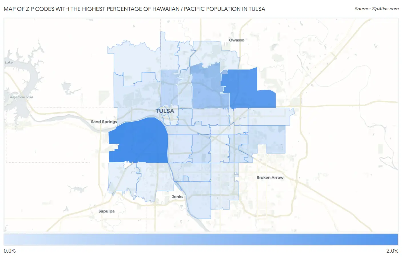 Zip Codes with the Highest Percentage of Hawaiian / Pacific Population in Tulsa Map