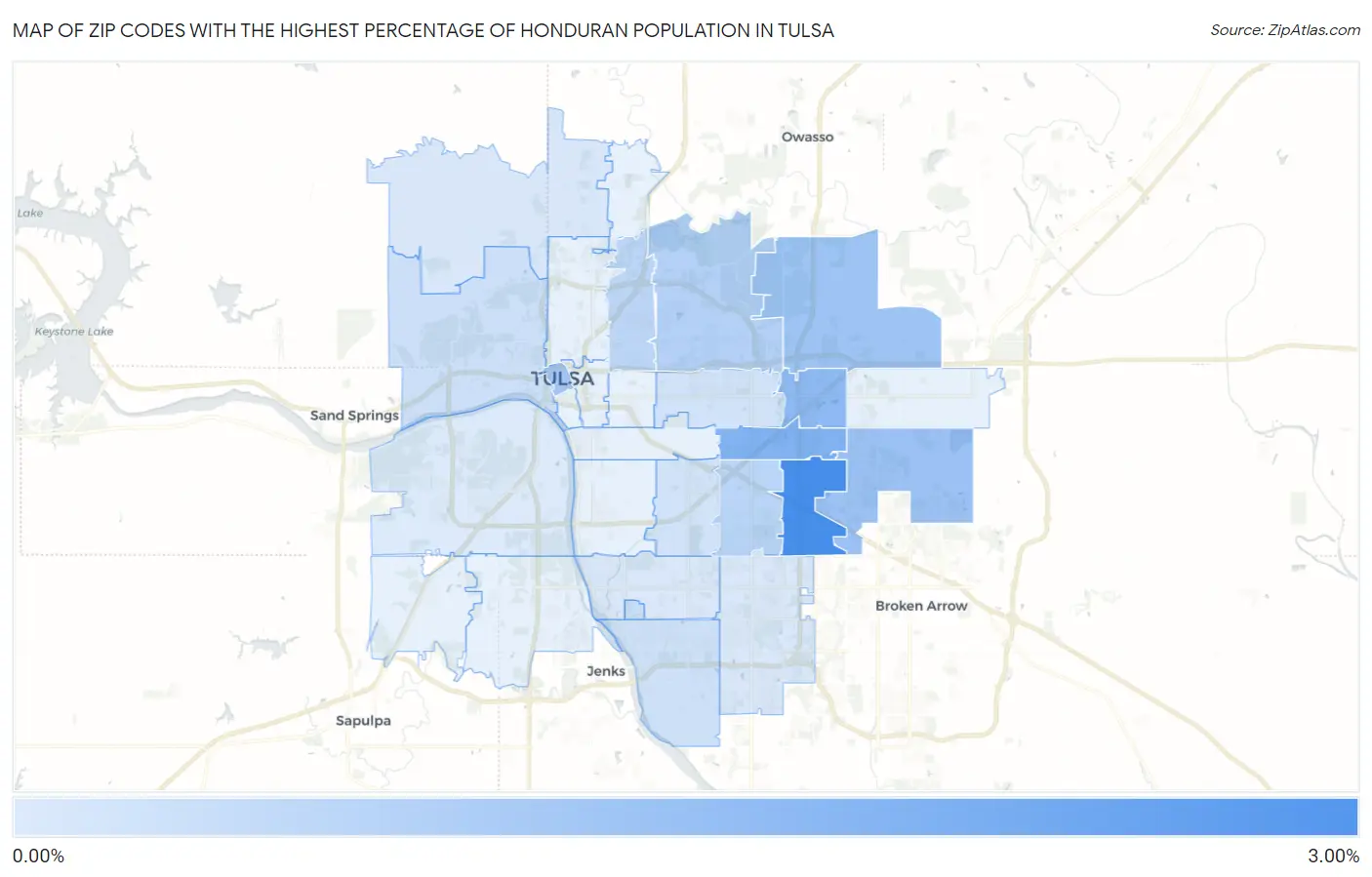 Zip Codes with the Highest Percentage of Honduran Population in Tulsa Map