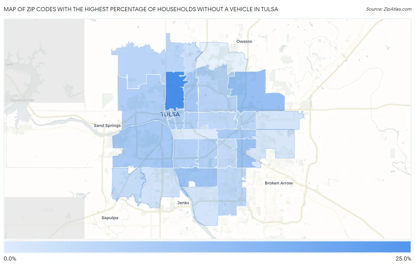 Zip Codes with the Highest Percentage of Households Without a Vehicle in Tulsa Map
