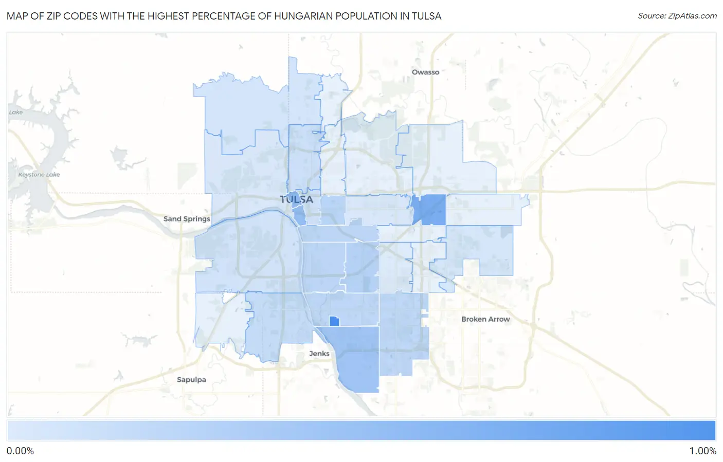 Zip Codes with the Highest Percentage of Hungarian Population in Tulsa Map
