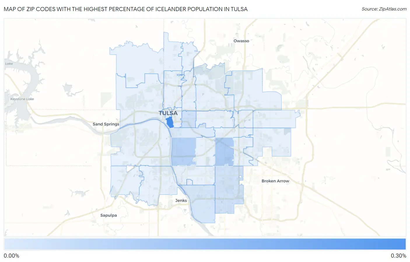 Zip Codes with the Highest Percentage of Icelander Population in Tulsa Map