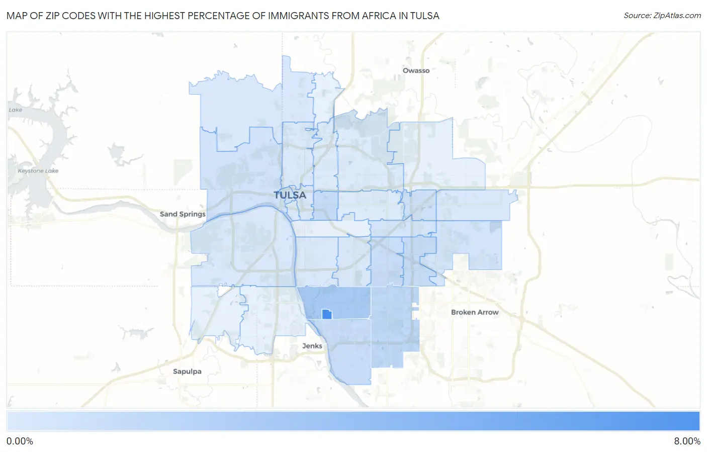 Zip Codes with the Highest Percentage of Immigrants from Africa in Tulsa Map