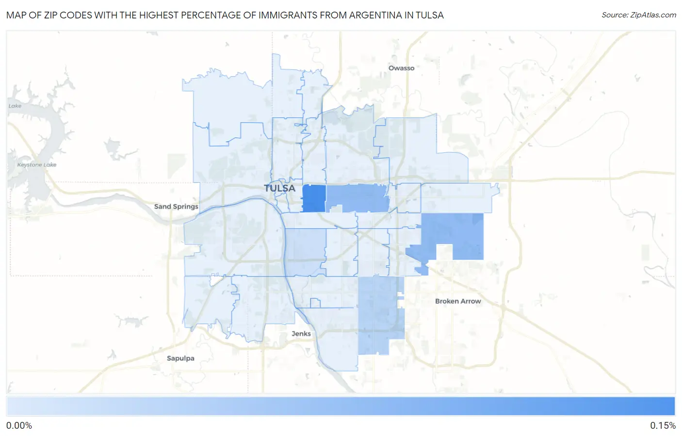 Zip Codes with the Highest Percentage of Immigrants from Argentina in Tulsa Map