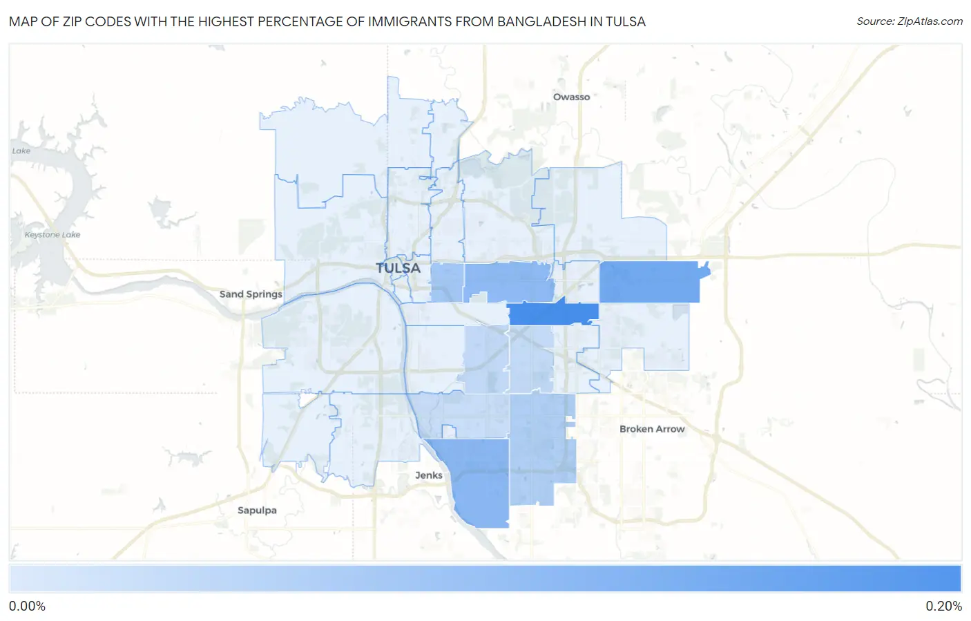 Zip Codes with the Highest Percentage of Immigrants from Bangladesh in Tulsa Map