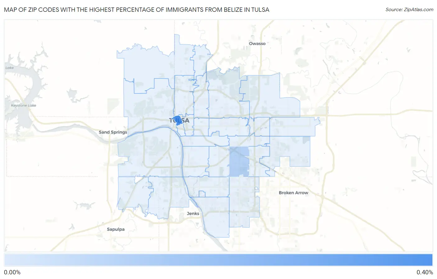 Zip Codes with the Highest Percentage of Immigrants from Belize in Tulsa Map