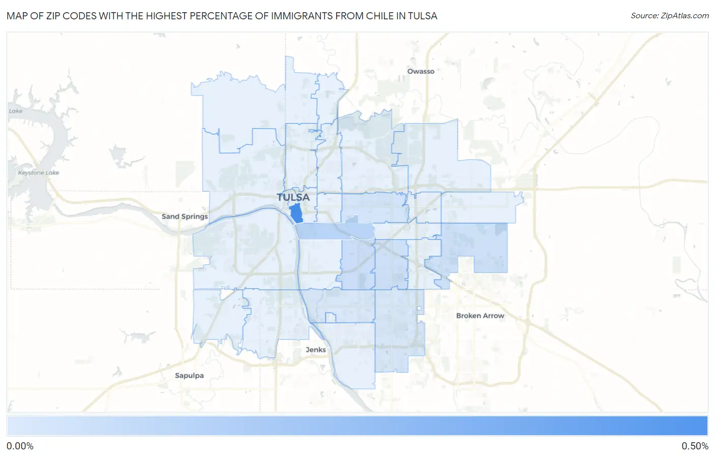 Zip Codes with the Highest Percentage of Immigrants from Chile in Tulsa Map