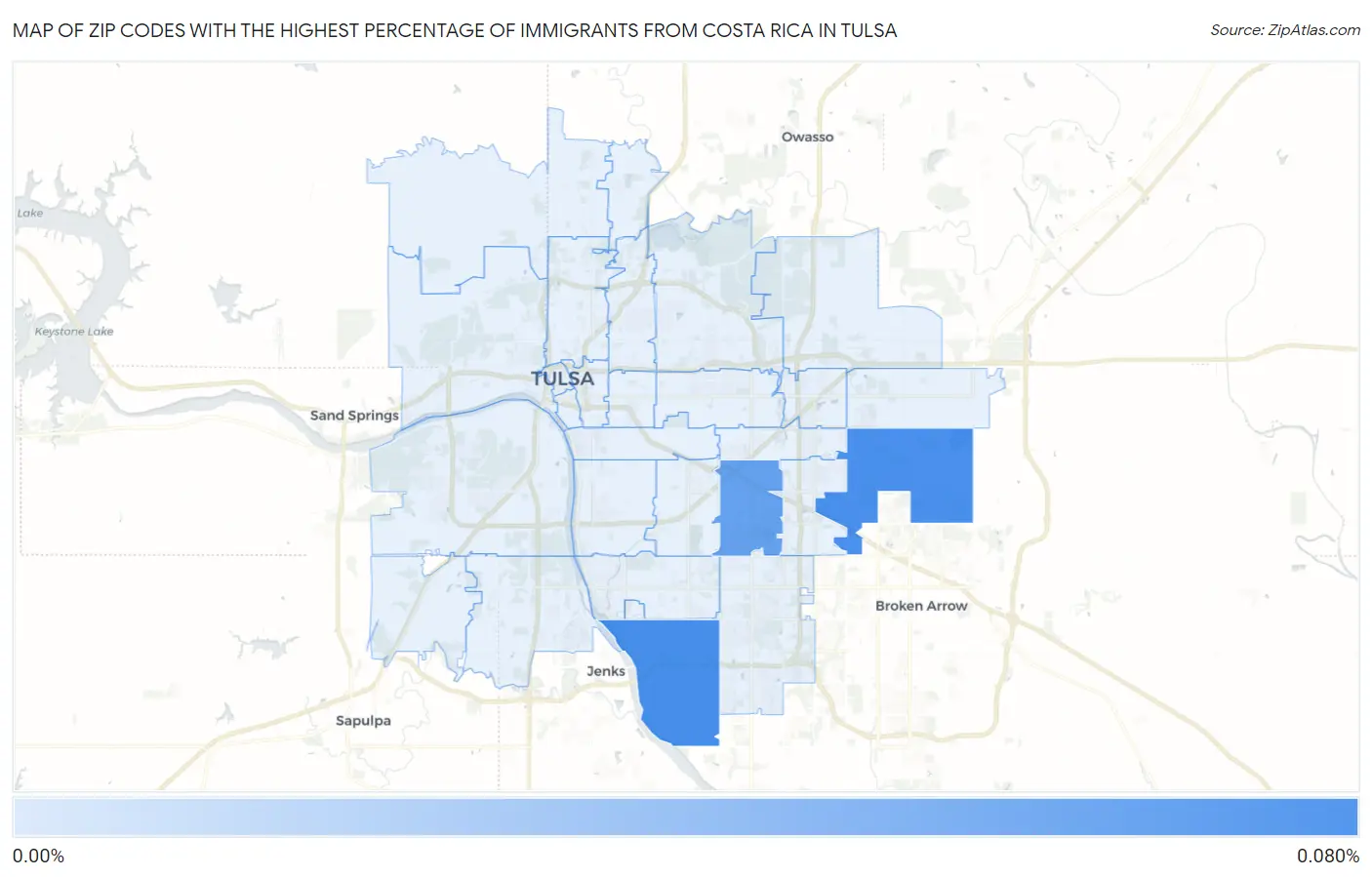 Zip Codes with the Highest Percentage of Immigrants from Costa Rica in Tulsa Map