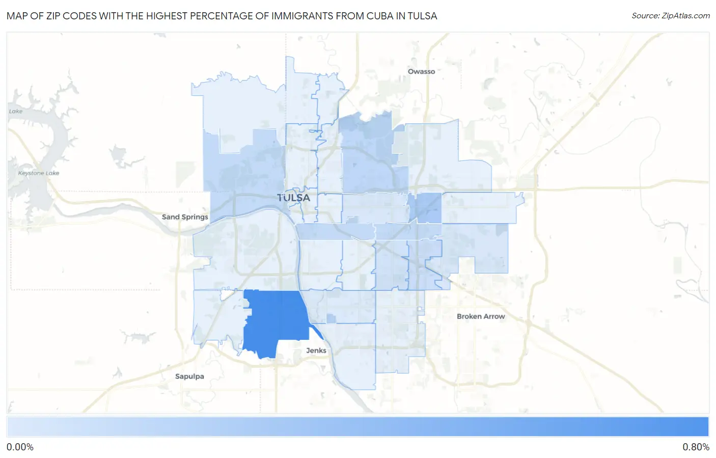 Zip Codes with the Highest Percentage of Immigrants from Cuba in Tulsa Map