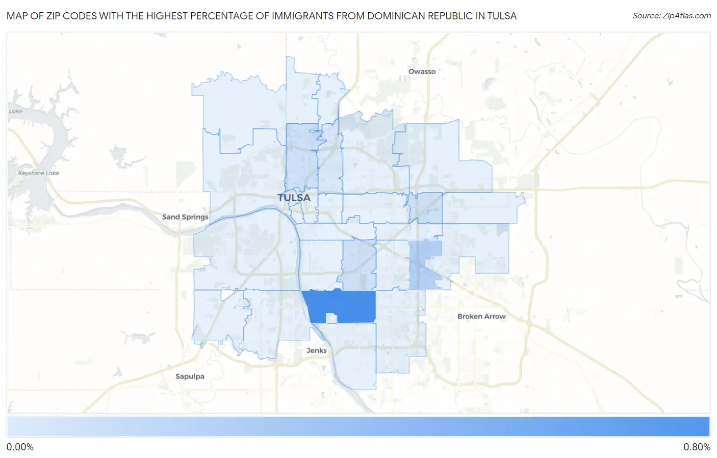 Zip Codes with the Highest Percentage of Immigrants from Dominican Republic in Tulsa Map