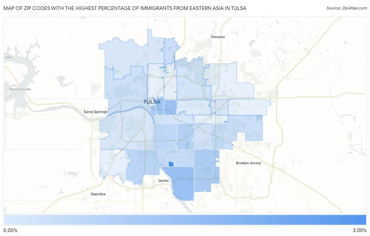 Zip Codes with the Highest Percentage of Immigrants from Eastern Asia in Tulsa Map