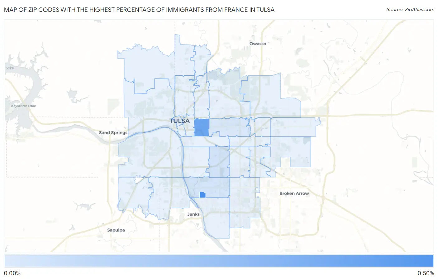 Zip Codes with the Highest Percentage of Immigrants from France in Tulsa Map