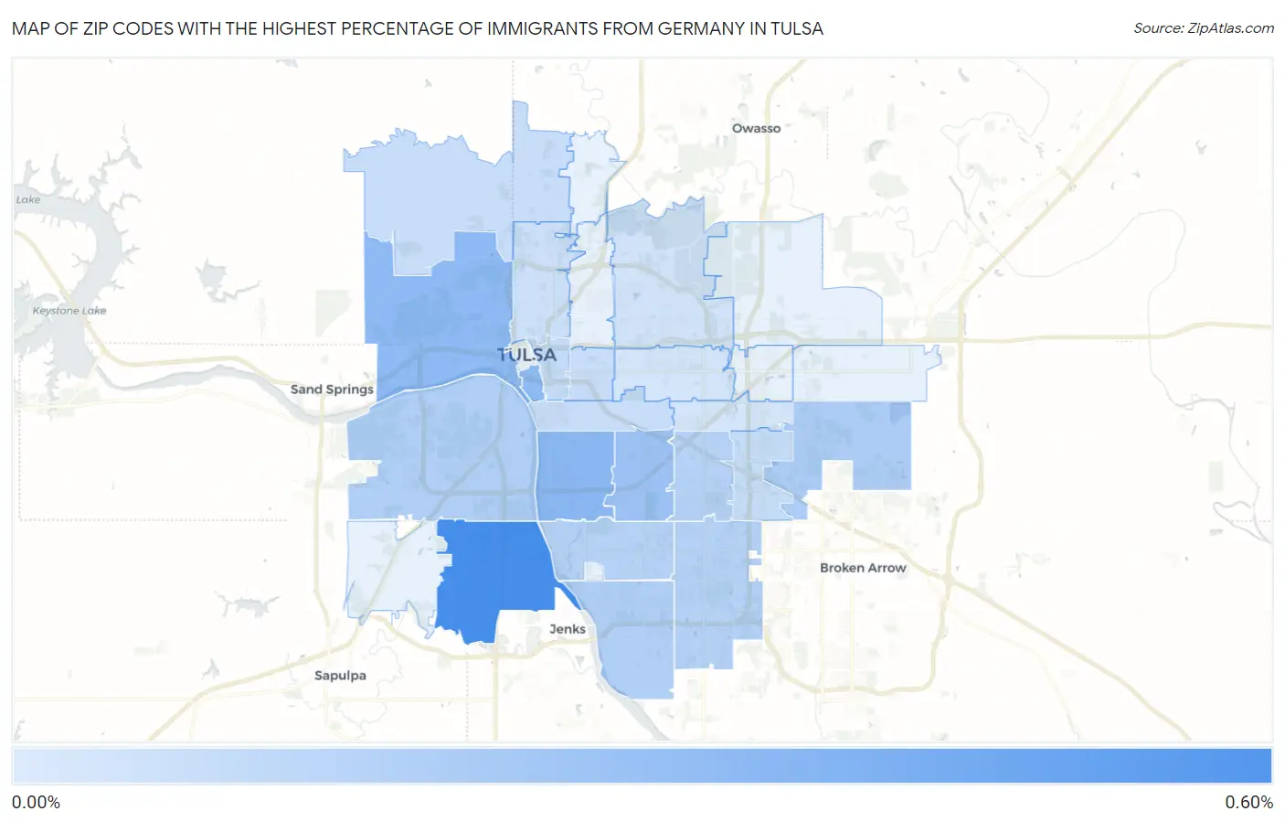 Zip Codes with the Highest Percentage of Immigrants from Germany in Tulsa Map