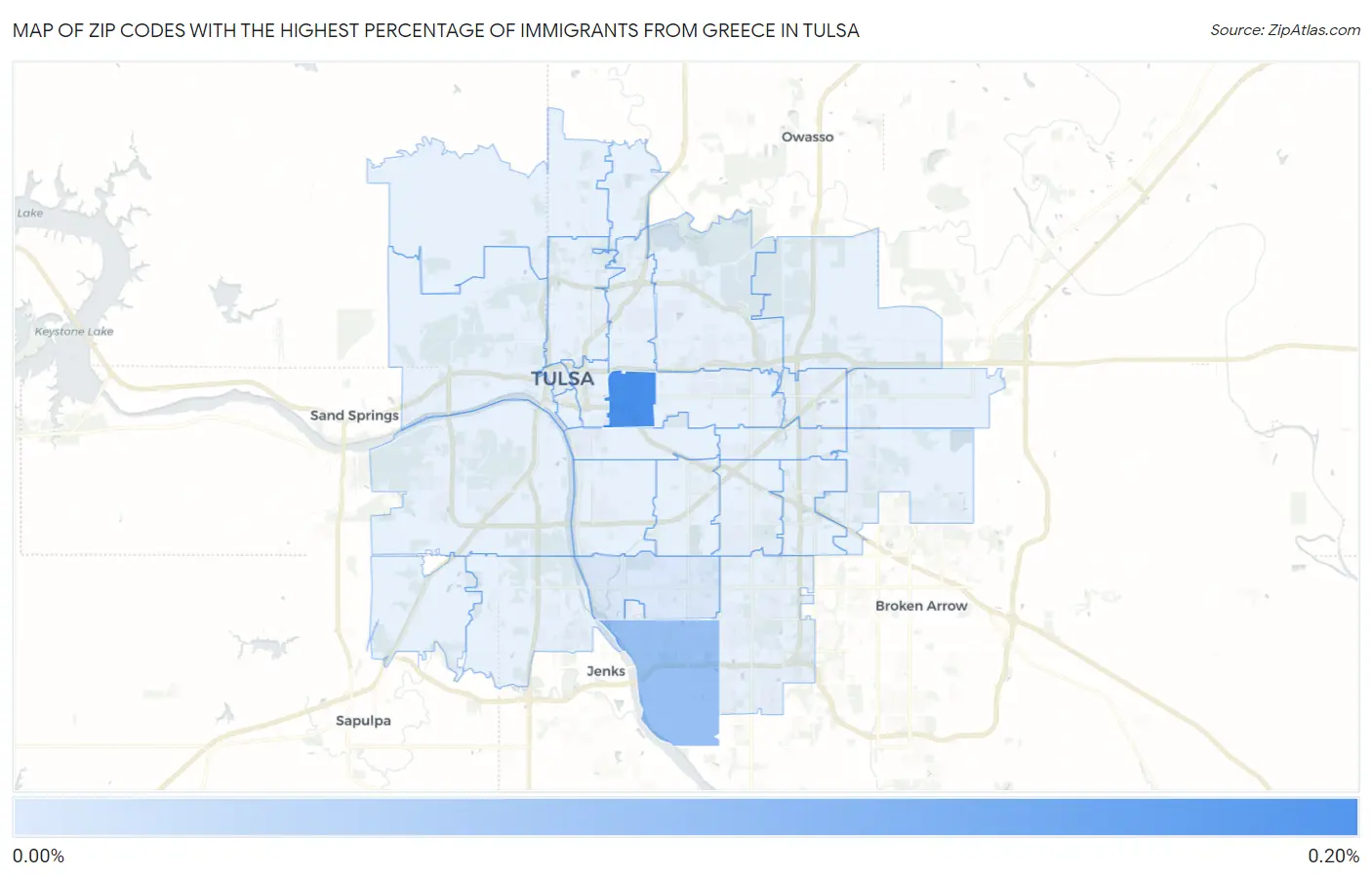 Zip Codes with the Highest Percentage of Immigrants from Greece in Tulsa Map