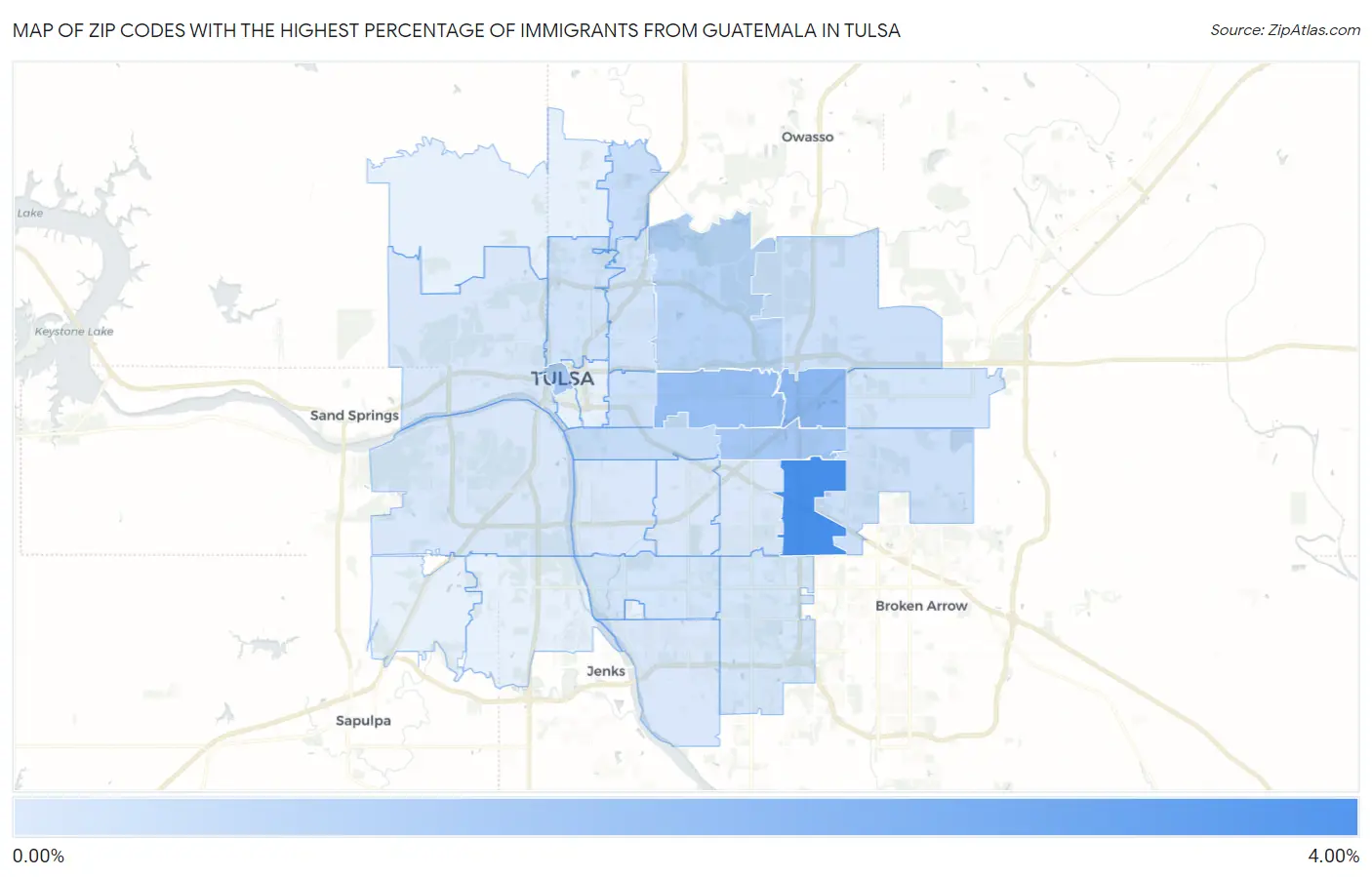 Zip Codes with the Highest Percentage of Immigrants from Guatemala in Tulsa Map