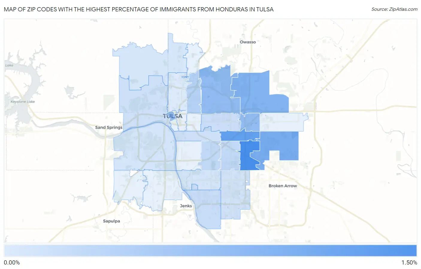 Zip Codes with the Highest Percentage of Immigrants from Honduras in Tulsa Map