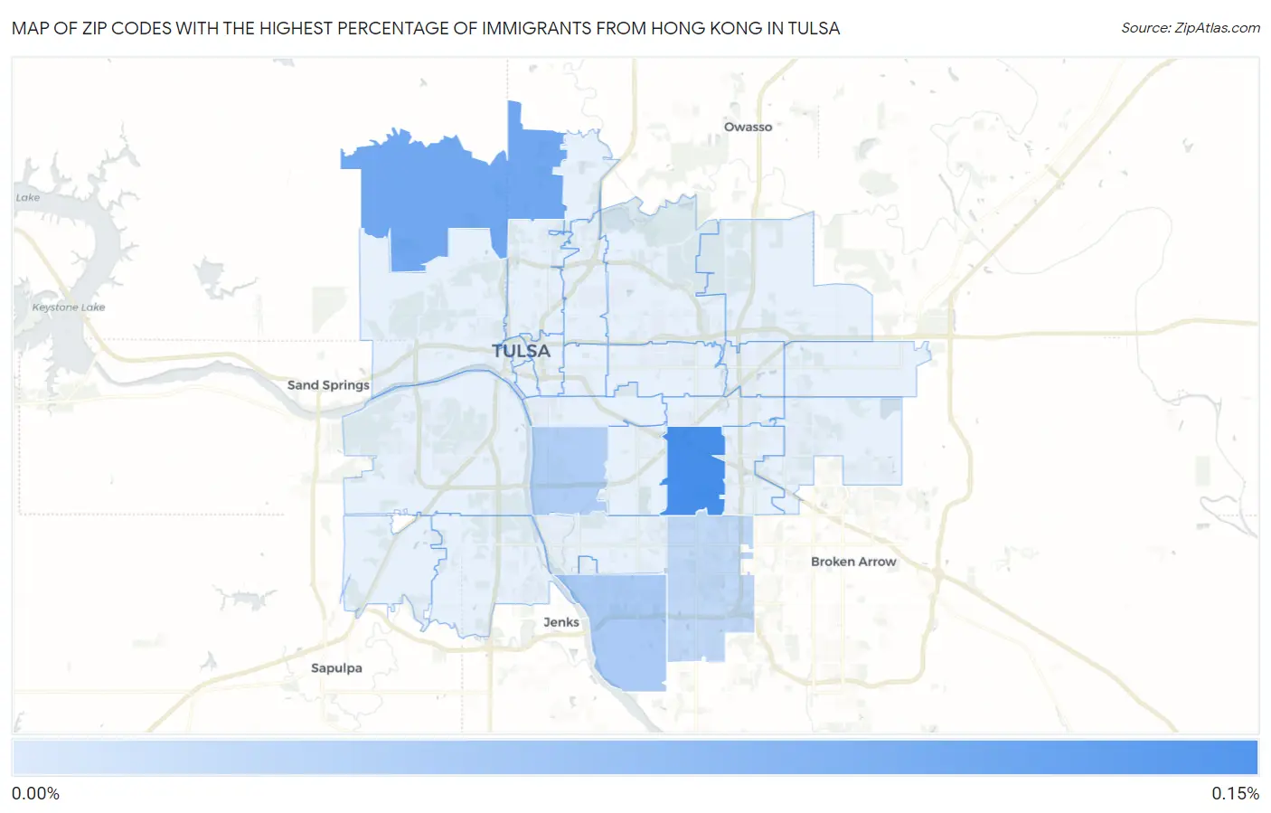 Zip Codes with the Highest Percentage of Immigrants from Hong Kong in Tulsa Map