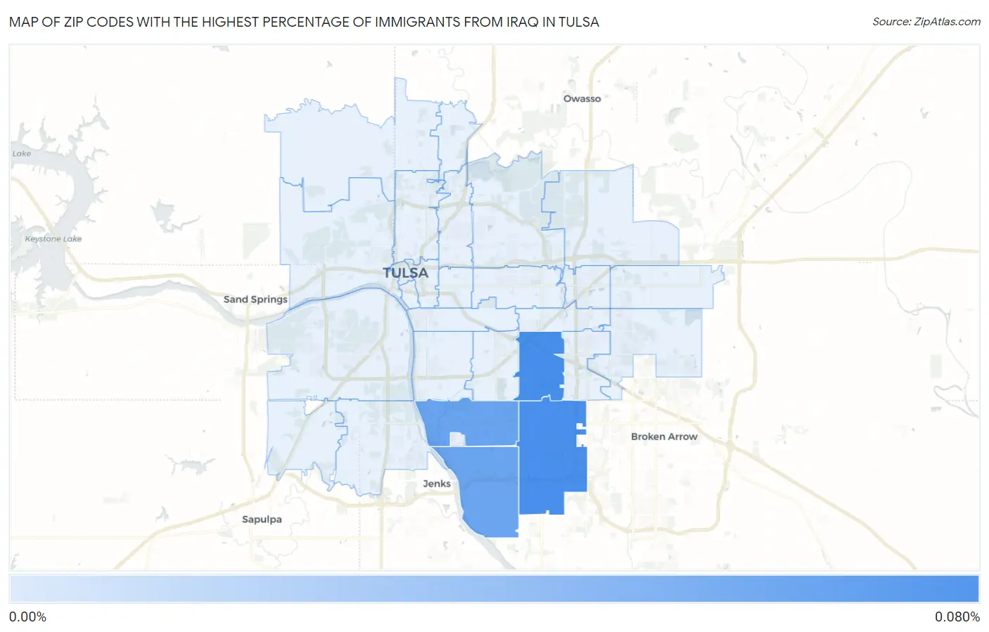 Zip Codes with the Highest Percentage of Immigrants from Iraq in Tulsa Map