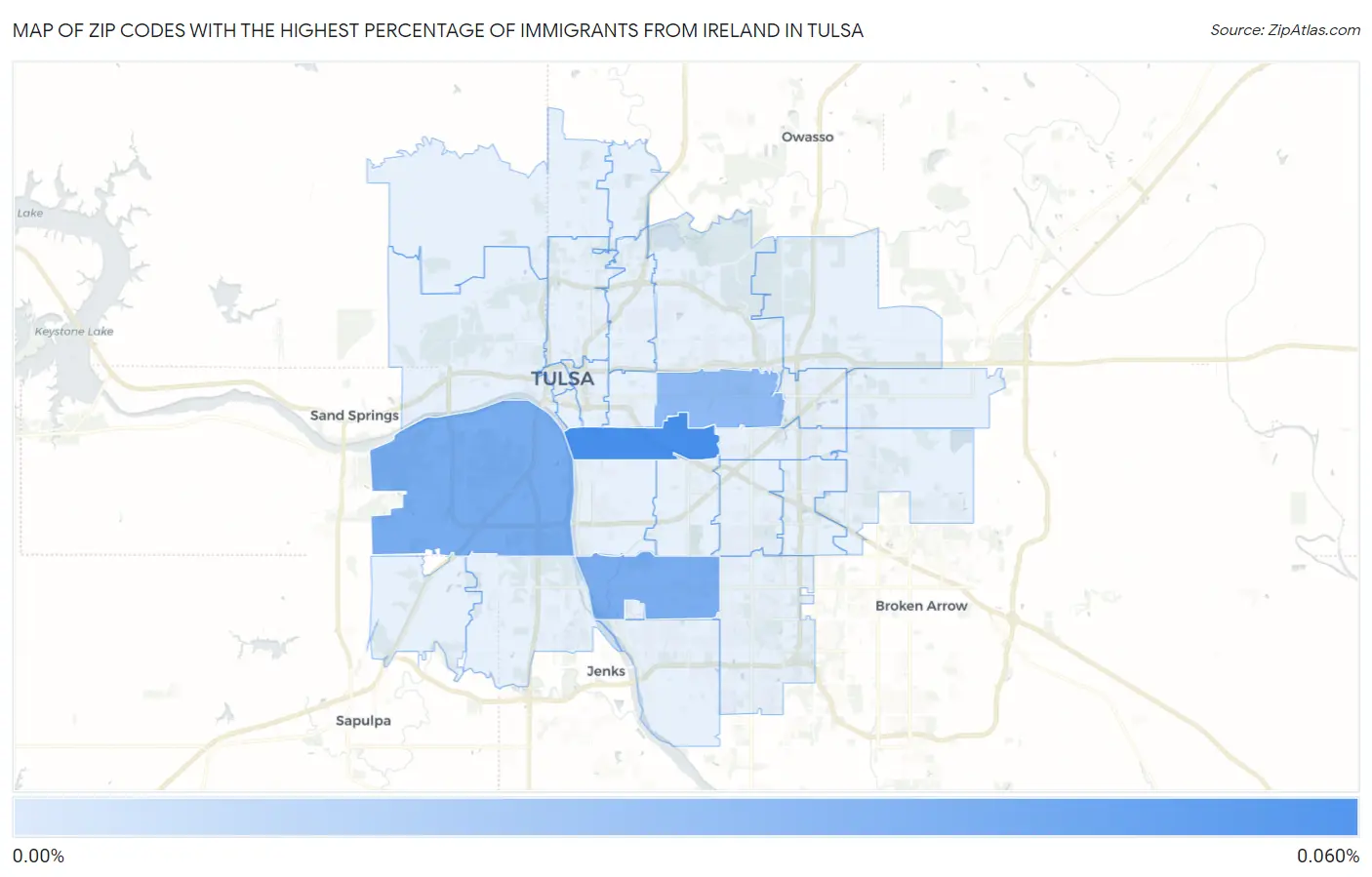 Zip Codes with the Highest Percentage of Immigrants from Ireland in Tulsa Map