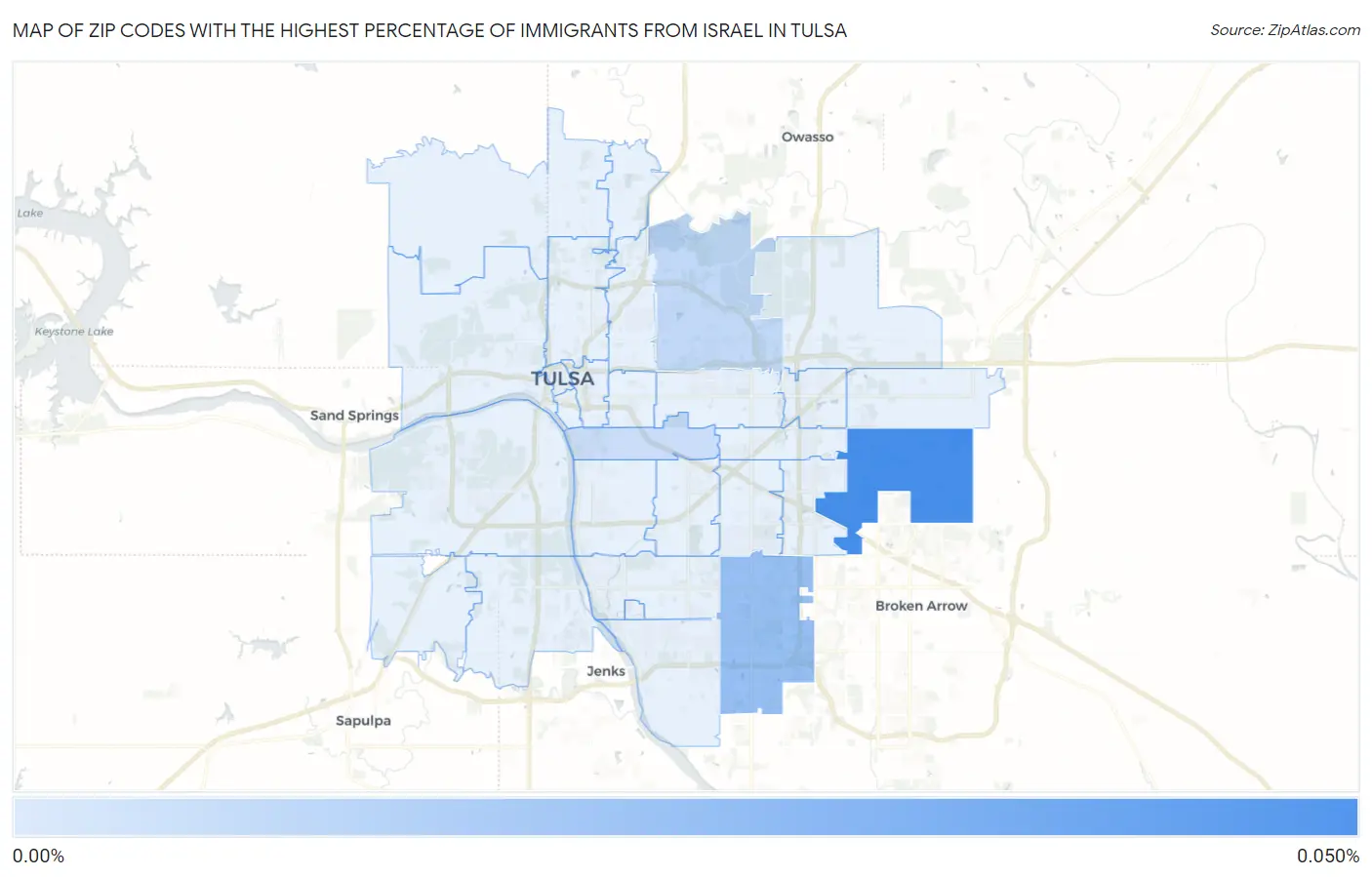 Zip Codes with the Highest Percentage of Immigrants from Israel in Tulsa Map