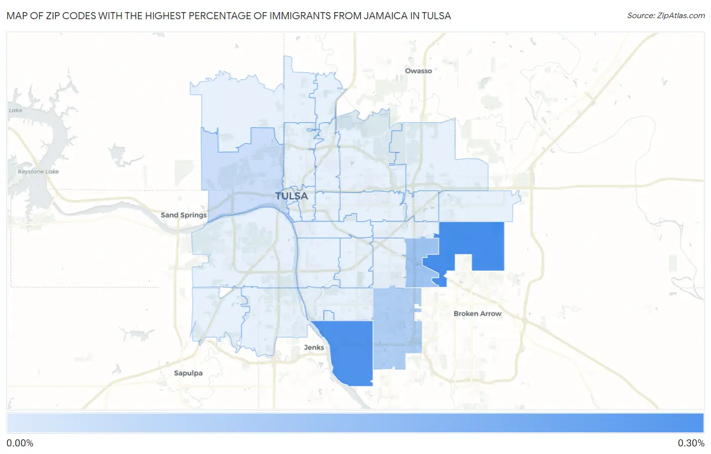 Zip Codes with the Highest Percentage of Immigrants from Jamaica in Tulsa Map