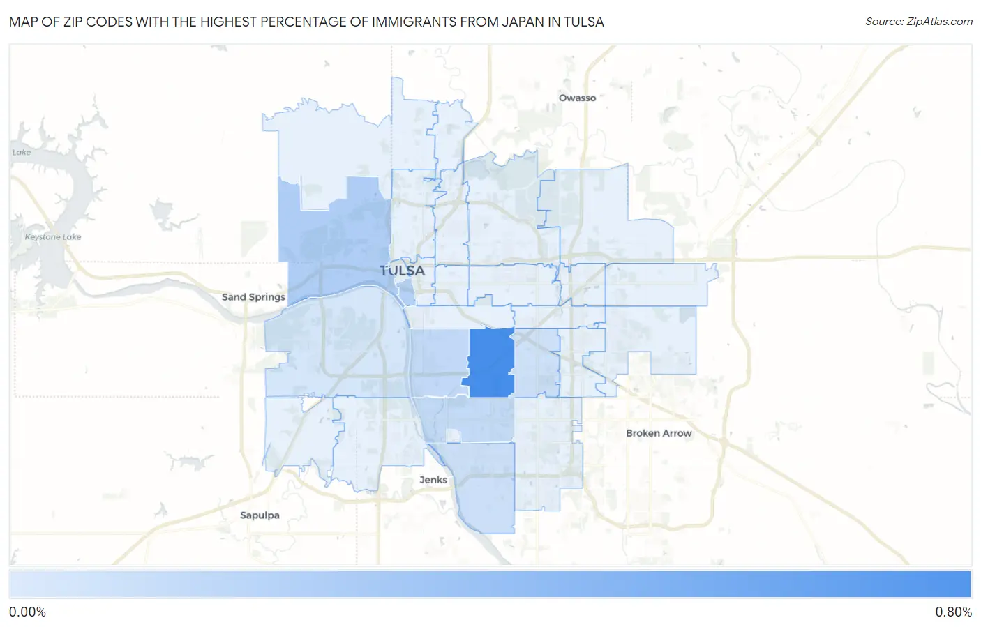 Zip Codes with the Highest Percentage of Immigrants from Japan in Tulsa Map