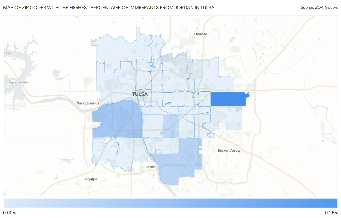Zip Codes with the Highest Percentage of Immigrants from Jordan in Tulsa Map